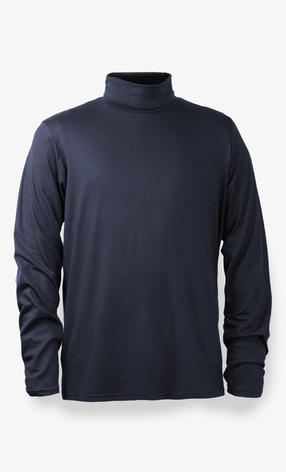 Col roulé pour homme en laine de mérinos StretchWool™ marine uni BONNETIER, manches longues, fabriqué au Canada.